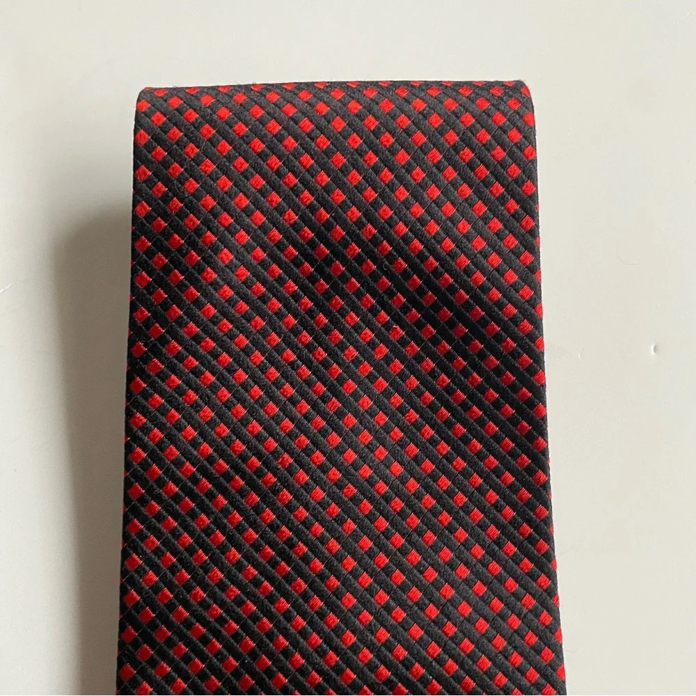 Villa Bugatti Tie 100% Italian Silk Vintage Necktie Red Black Checked Italy